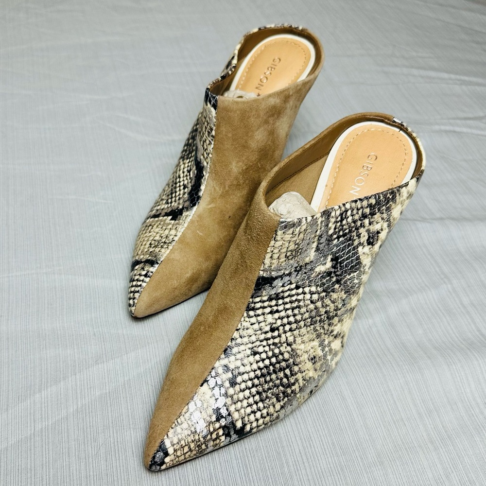 Gibson Latimer Lark Snake Skin Mules Heels Animal Print Slip Ons Sz 8M